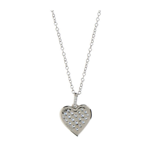 Amen necklace with rhodium-plated heart, white and light blue rhinestones and 925 silver 2