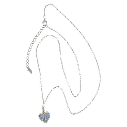 Amen necklace with rhodium-plated heart, white and light blue rhinestones and 925 silver 3