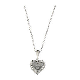 Amen necklace with red enamelled heart, rhodium-plated 925 silver and white rhinestones