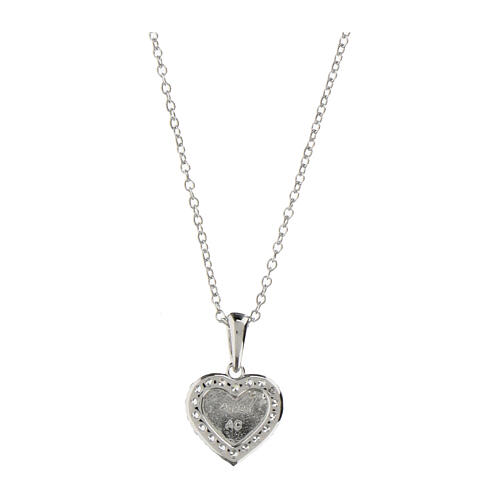 Amen necklace with red enamelled heart, rhodium-plated 925 silver and white rhinestones 2