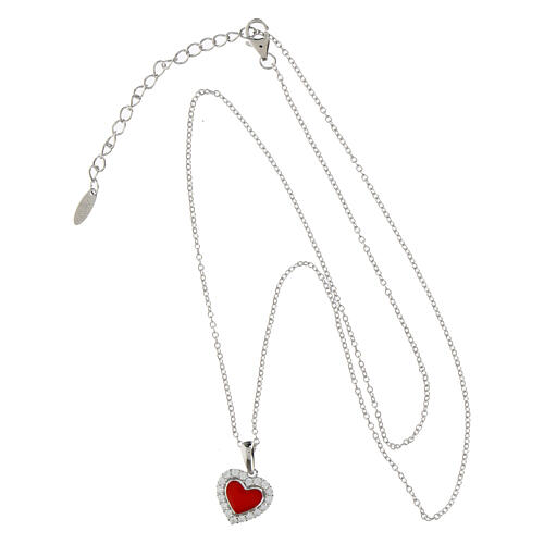 Amen necklace with red enamelled heart, rhodium-plated 925 silver and white rhinestones 3