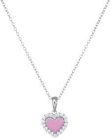 Halskette aus 925er Silber mit Herz Emaille Rosa  Amen Weiße Zirkone
