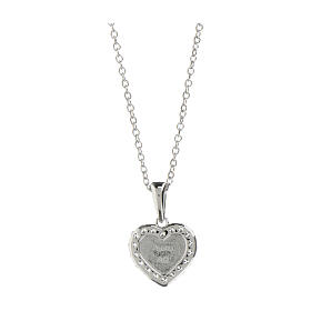 Amen necklace with pink enamelled heart, rhodium-plated 925 silver and white rhinestones