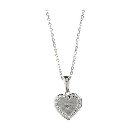 Amen necklace with pink enamelled heart, rhodium-plated 925 silver and white rhinestones 2