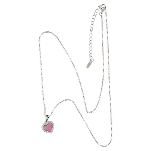 Amen necklace with pink enamelled heart, rhodium-plated 925 silver and white rhinestones 3