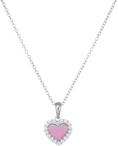 Pink enamel heart necklace 925 sterling silver Amen with white zircons 1