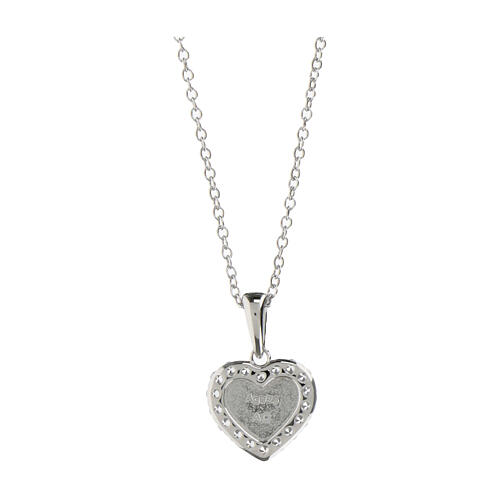 Pink enamel heart necklace 925 sterling silver Amen with white zircons 2