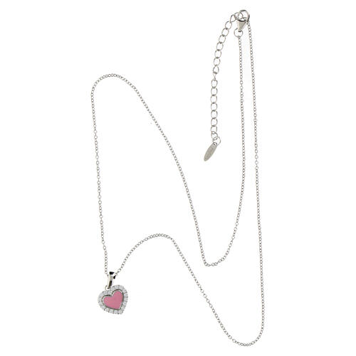 Pink enamel heart necklace 925 sterling silver Amen with white zircons 3