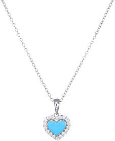 Amen necklace with light blue enamelled heart, rhodium-plated 925 silver and white rhinestones