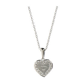 Amen necklace with light blue enamelled heart, rhodium-plated 925 silver and white rhinestones