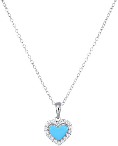Amen necklace with light blue enamelled heart, rhodium-plated 925 silver and white rhinestones 1