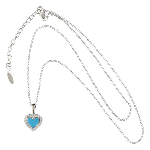 Amen necklace with light blue enamelled heart, rhodium-plated 925 silver and white rhinestones 3