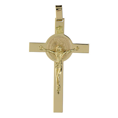 Croce San Benedetto iscrizione INRI pendente oro 14 KT 1