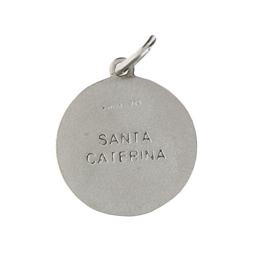 Medaglia Santa Caterina Siena argento 925 rodiato 12 mm 2