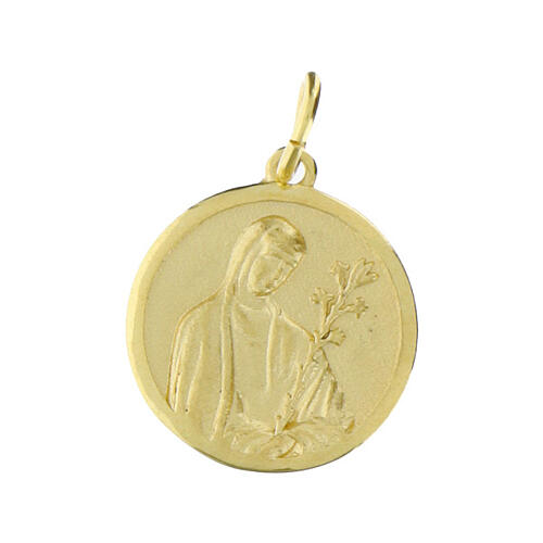 Medaglia Santa Caterina 14 mm argento 925 dorato tonda 1