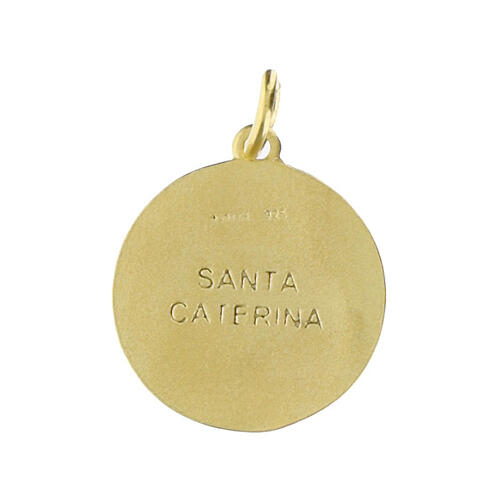 Medalha Santa Catarina 14 mm prata 925 dourada redonda 2