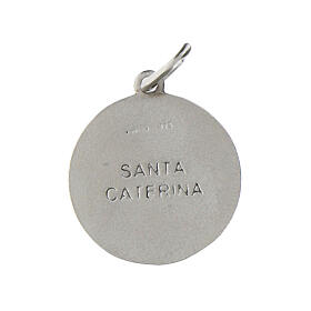 Medaglia Santa Caterina argento rodiato tonda 16 mm