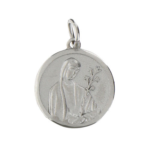 Round rhodium-plated silver Saint Catherine medal 16 mm 1