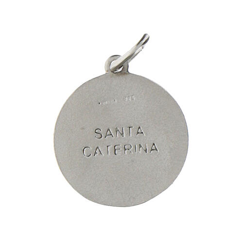 Round rhodium-plated silver Saint Catherine medal 16 mm 2