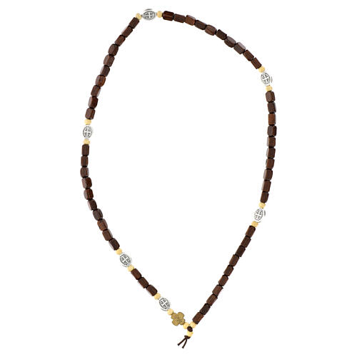 Rosario pulsera granos madera cilíndricos San Benito joven 3