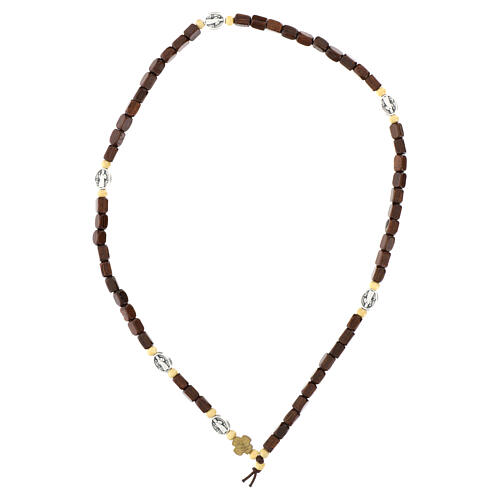 Saint Benedict rosary bracelet with cylindrical wooden beads for kids 2