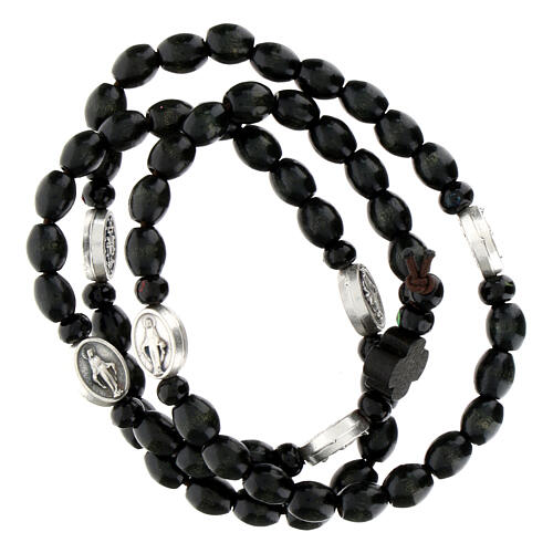 Elastic rosary bracelet for teens, Our Lady of Graces, black wooden beads 1