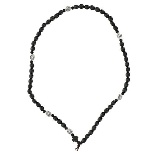 Rosario bracciale Santa Rita grani legno neri rose elastico 2