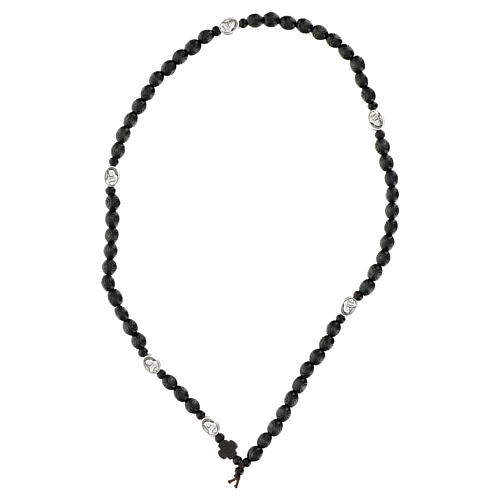 Rosario bracciale Santa Rita grani legno neri rose elastico 3