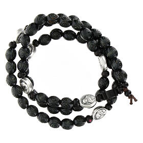 Santa Rita rosary bracelet with black wood grains roses elastic