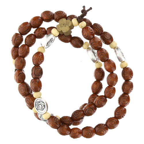 Rosario bracciale grani legno Santa Rita rose elastico 1