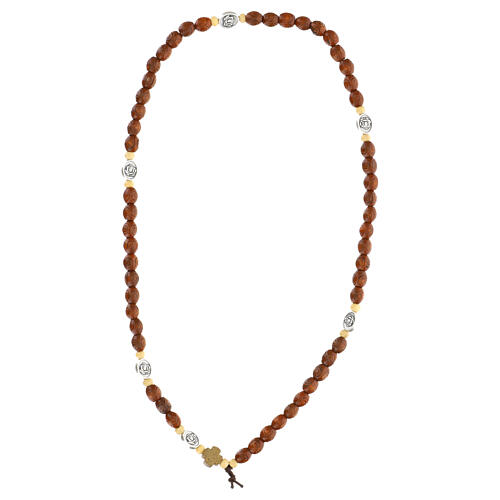 Rosario bracciale grani legno Santa Rita rose elastico 2
