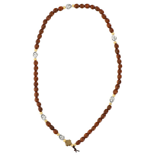 Rosario bracciale grani legno Santa Rita rose elastico 3