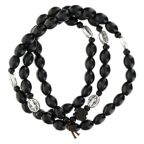 Rosario bracciale da uomo grani legno nero San Benedetto 1