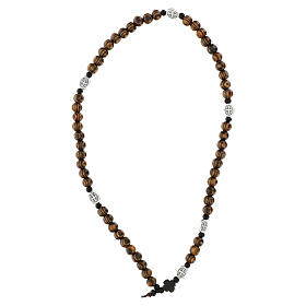 Elastic rosary bracelet for teens, bicoloured olivewood, medal of St Benedic