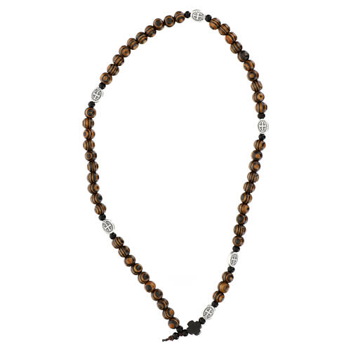 Chapelet bracelet pour jeunes olivier bicolore élastique Saint Benoît 2