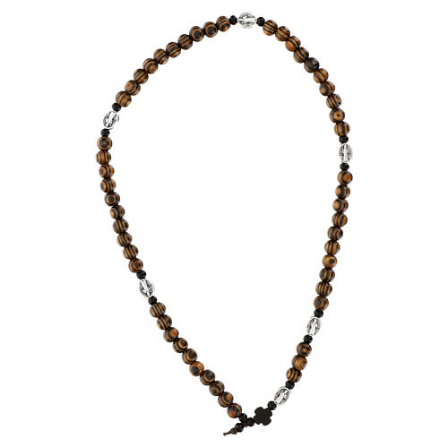Rosario bracciale per ragazzi ulivo bicolore elastico San Benedetto 3