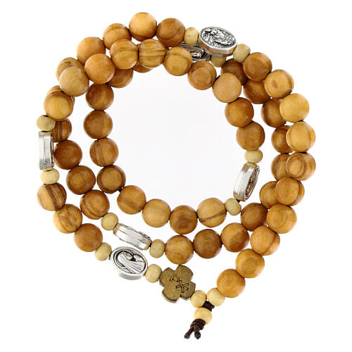 Elastic rosary bracelet of Our Lady of Lourdes for teens, olivewood beads 1