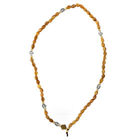 Elastic rosary bracelet for men, light olivewood oval beads, medal of St Benedic