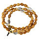 Elastic rosary bracelet for men, light olivewood oval beads, medal of St Benedic s1