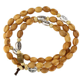 St Benedict light olive rosary bracelet with elastic oval beads