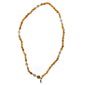 St Benedict light olive rosary bracelet with elastic oval beads