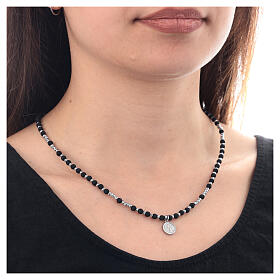 Rosary choker with medal of St Benedict, 925 silver and volcanic lava beads