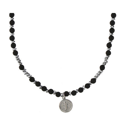 St Benedict medal round neck rosary in 925 volcanic lava silver 1