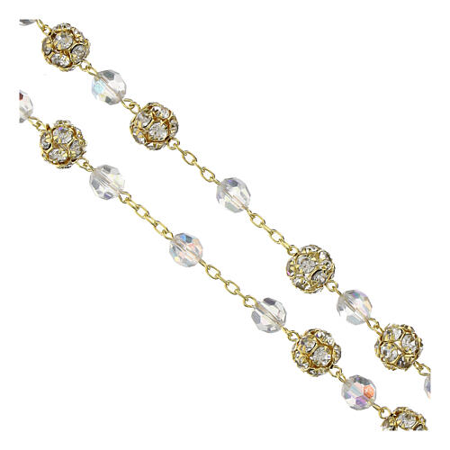 Rosary with rhinestone balls of 0.4 in and iridescent crystals, gold plated 925 silver 3