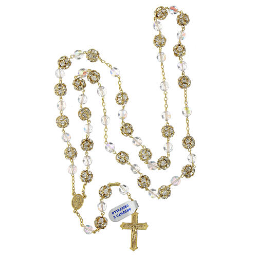 Rosary with rhinestone balls of 0.4 in and iridescent crystals, gold plated 925 silver 4