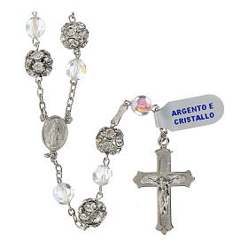 Rosary of 925 silver, iridescent crystals and rhinestone balls, Miraculous Medal