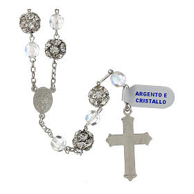 Rosary of 925 silver, iridescent crystals and rhinestone balls, Miraculous Medal