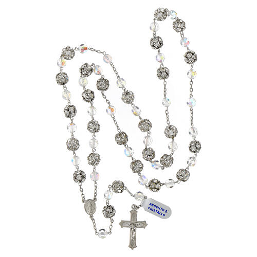 Rosary of 925 silver, iridescent crystals and rhinestone balls, Miraculous Medal 4