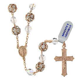 Rosary of iridescent crystals and rhinestone balls of 0.4 in, 925 silver with rosé finish