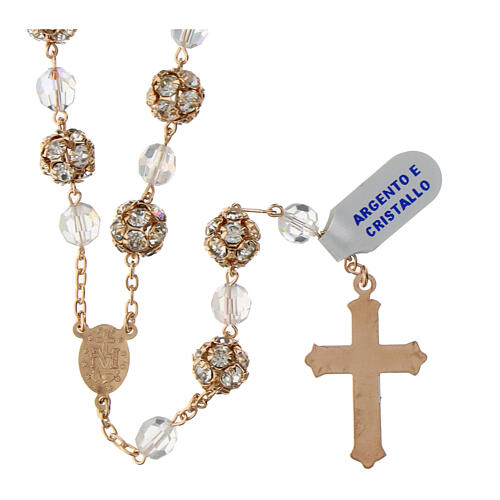 Rosary of iridescent crystals and rhinestone balls of 0.4 in, 925 silver with rosé finish 2